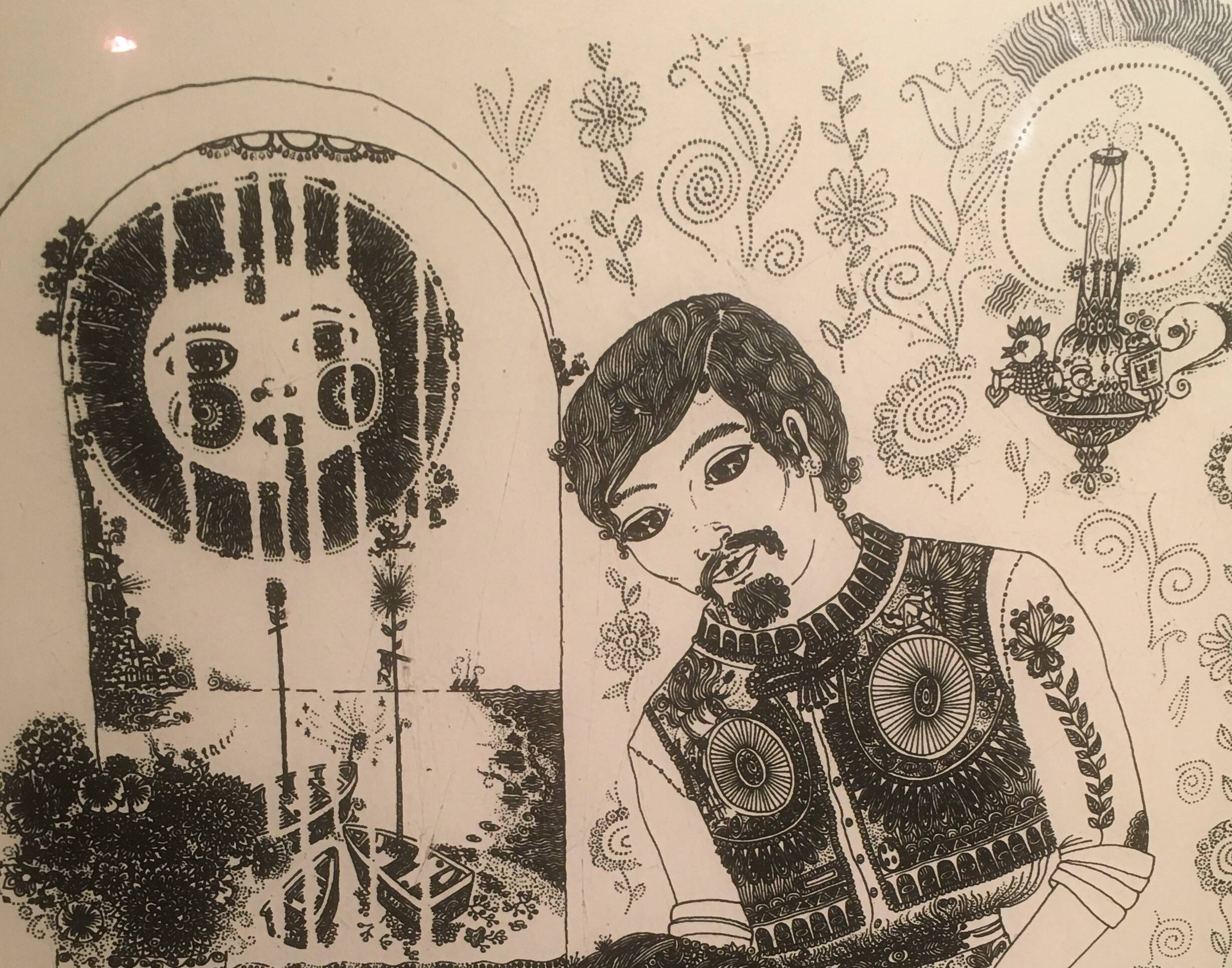 Illustration/signed paper print, framed, 60s/70s