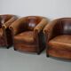 Fauteuils club vintage hollandais en cuir cognac, lot de trois