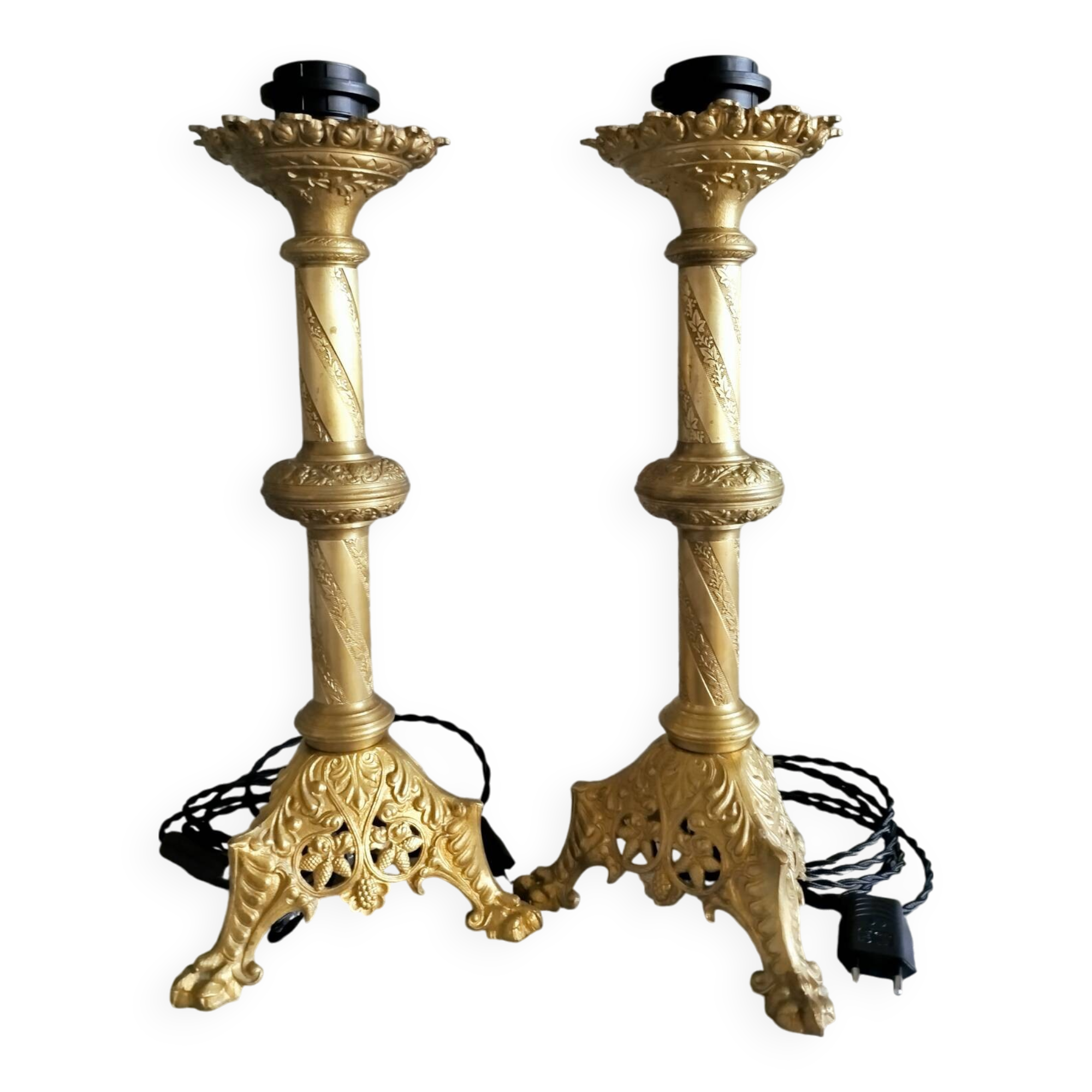 Pair of bronze candlesticks transformed into lamp bases