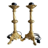 Pair of bronze candlesticks transformed into lamp bases
