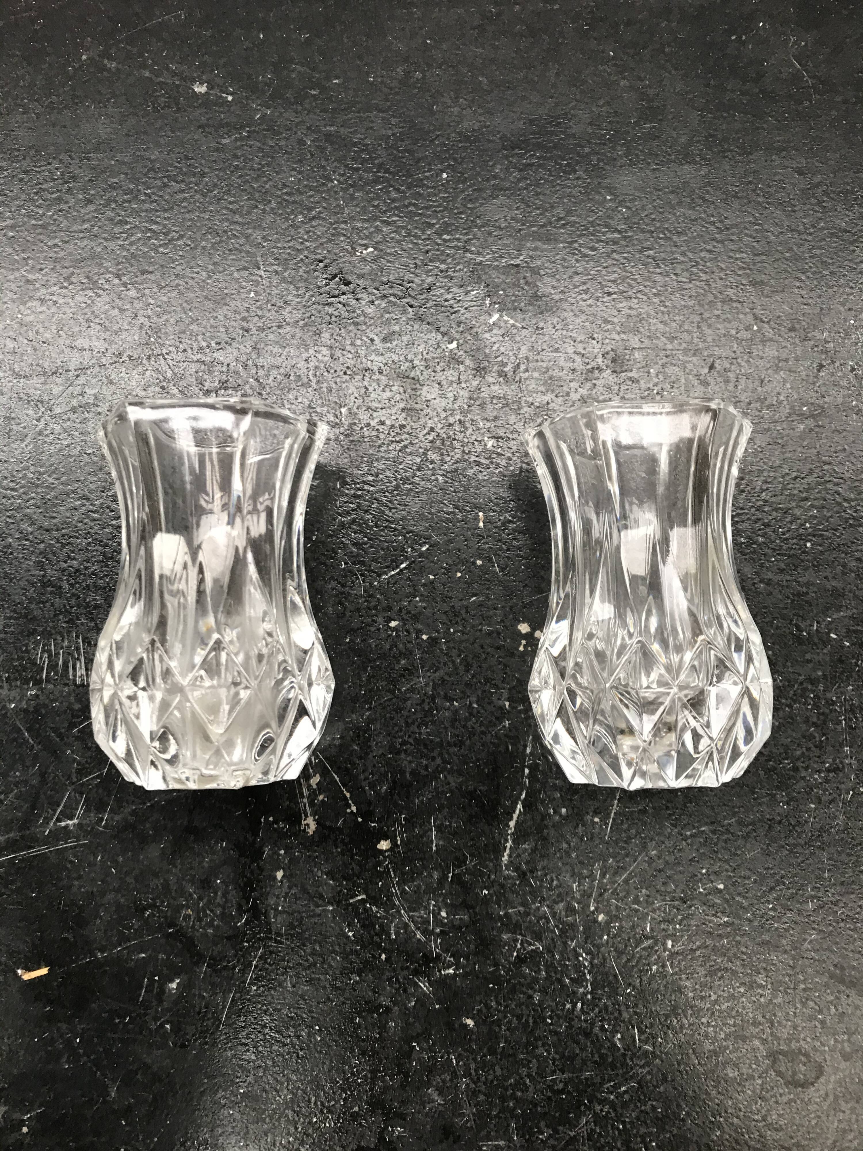 Pair Old Crystal Salerons Small Model Vintage Kitchen Utensils