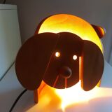 Vintage 80's wooden dog lamp, raison, france