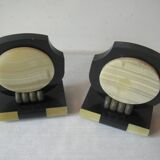 Old pair of cassolette bookends in Art Deco marble office living room vintage retro