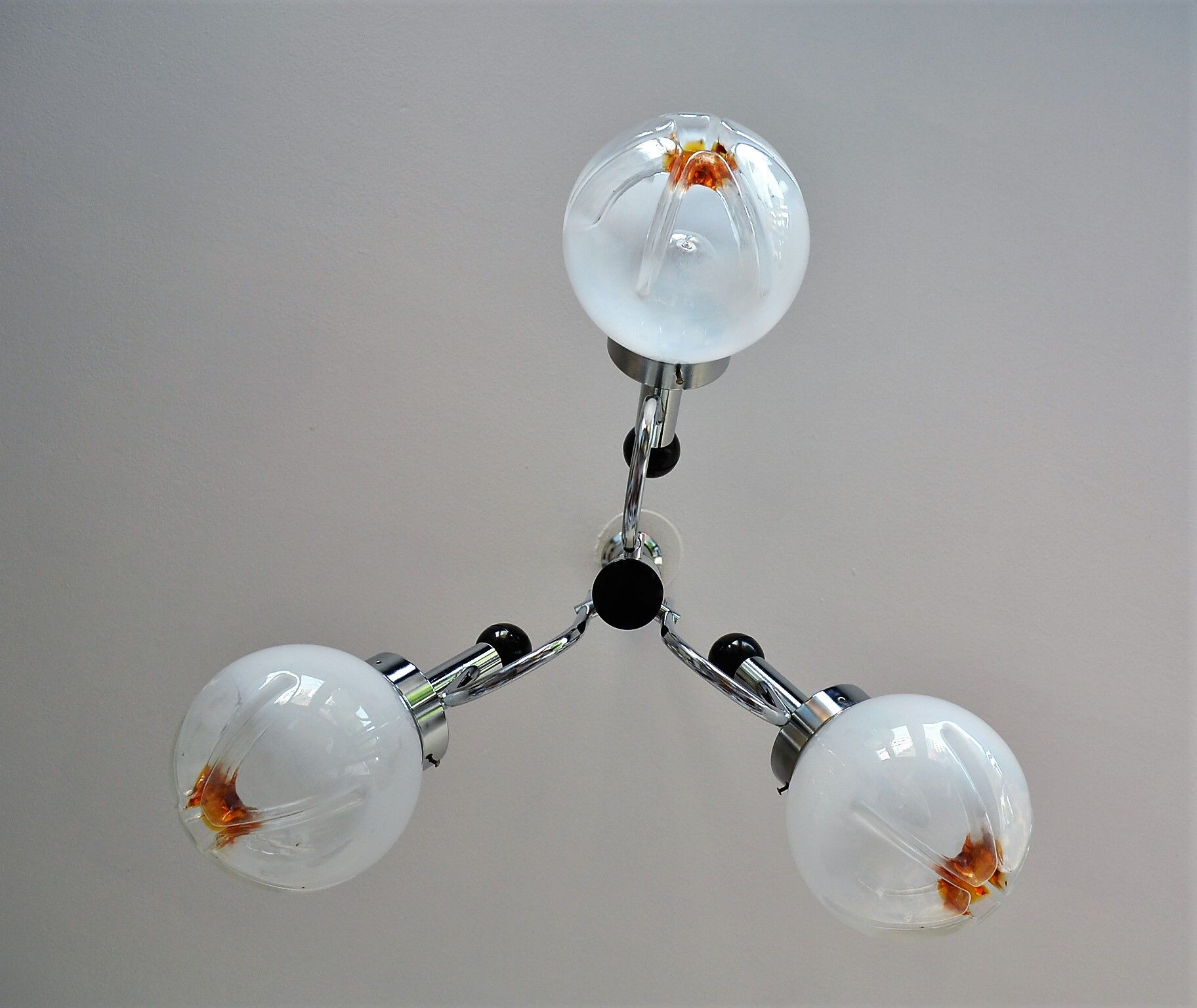 Chrome chandelier 3 glass balls from the 70s 80s