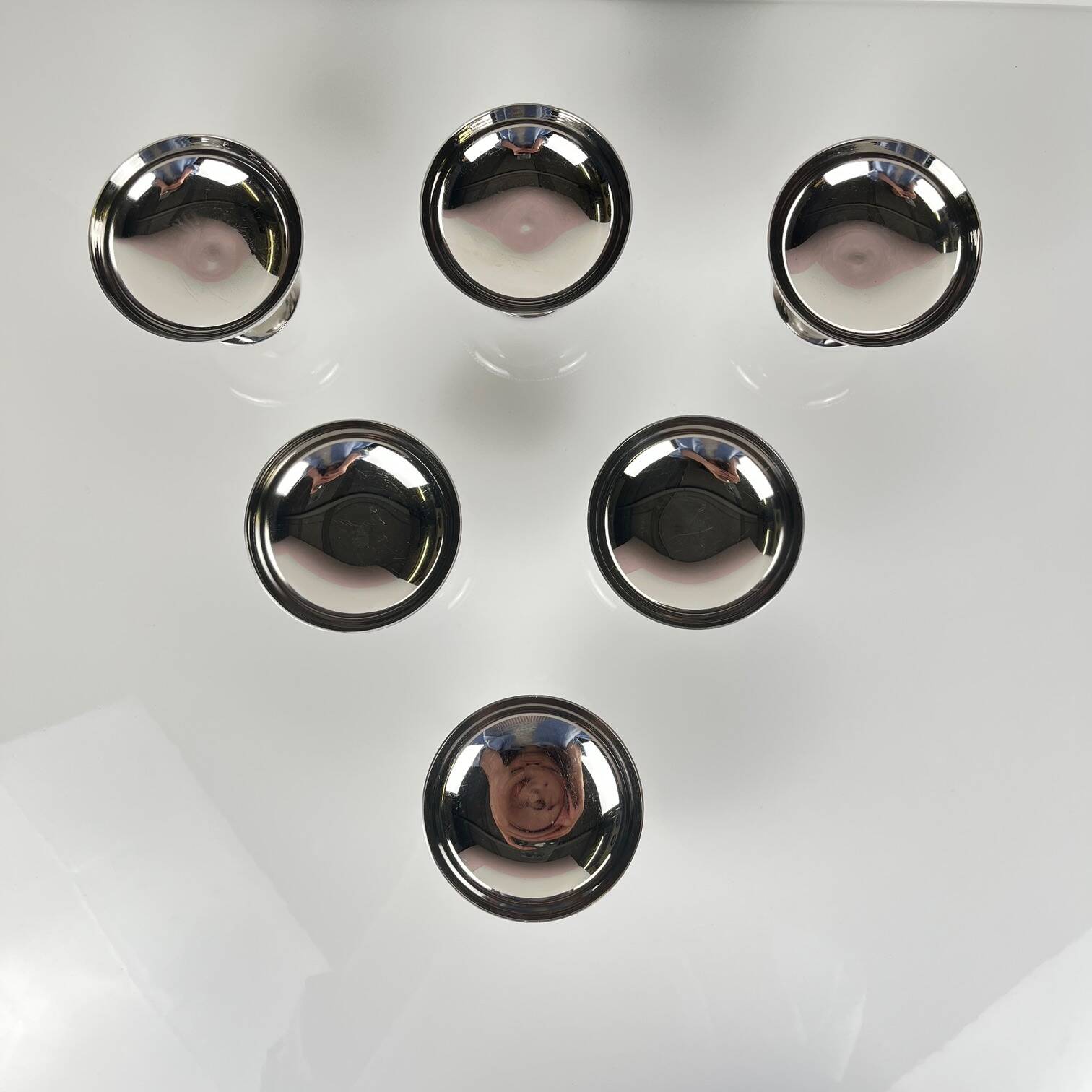 Set of 6 stainless steel ice cream cups, 1970