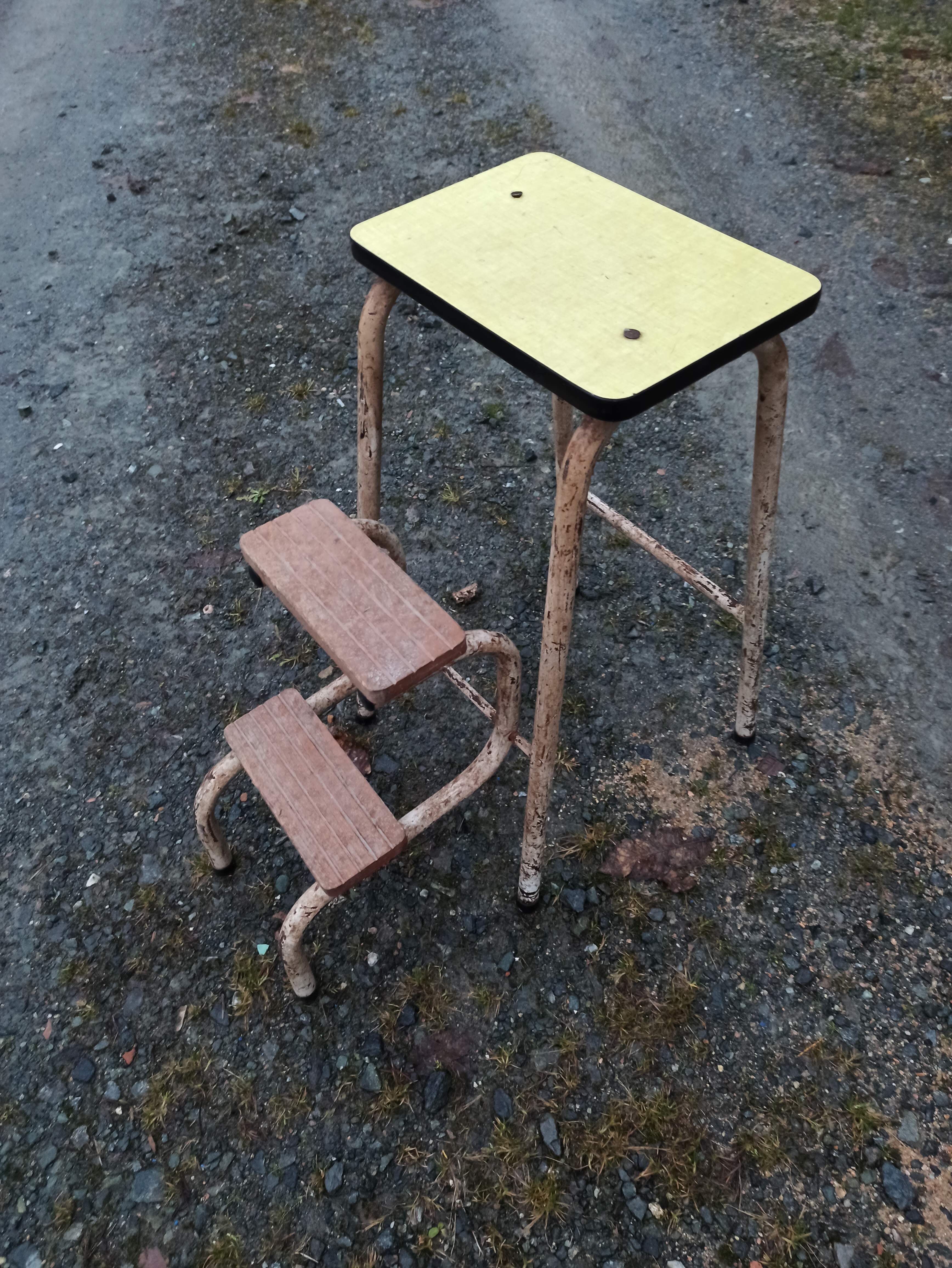 Yellow formica stool stepladder step