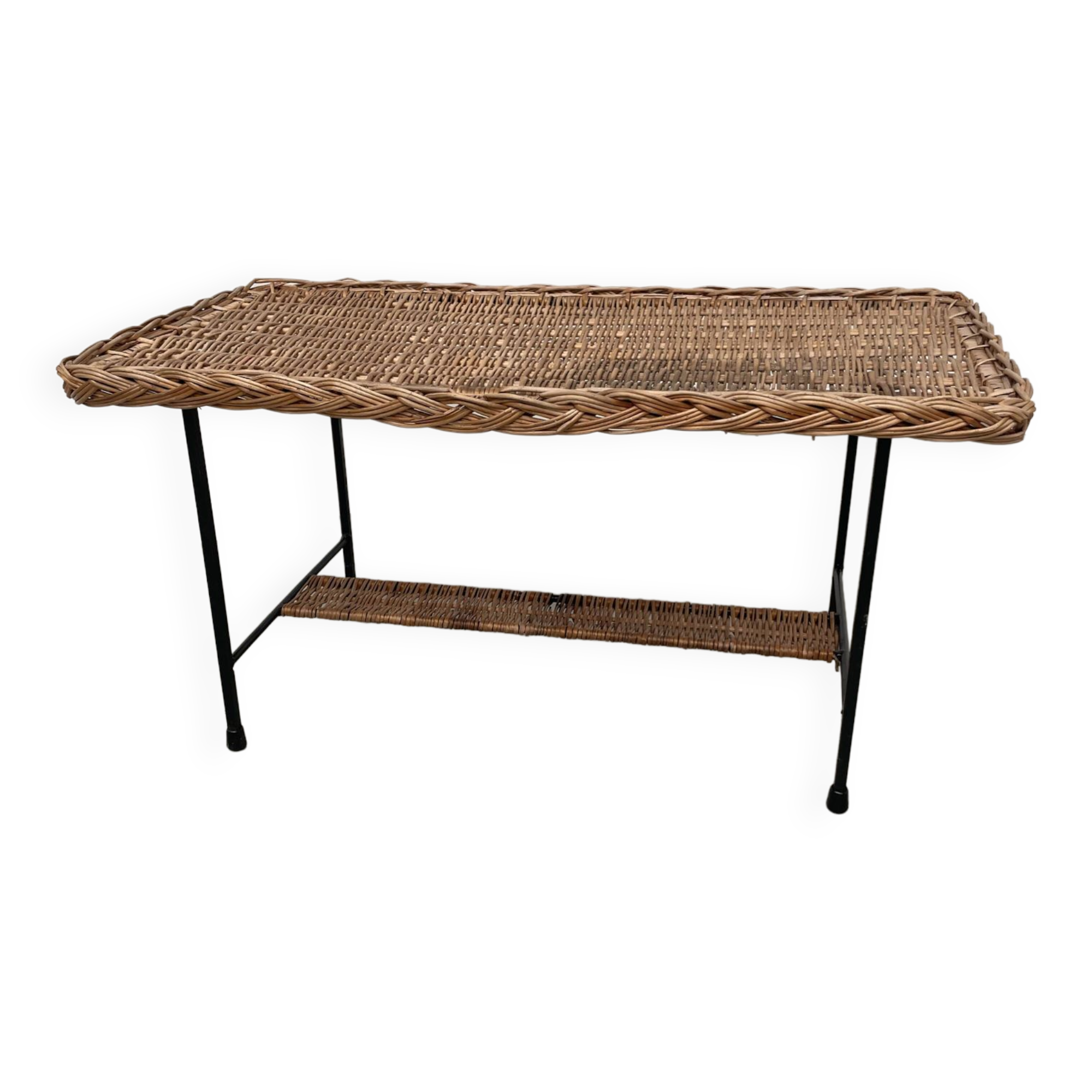 Woven wicker and metal coffee table 1960