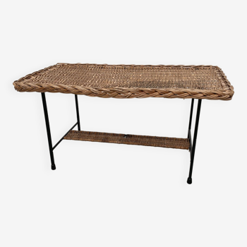 Woven wicker and metal coffee table 1960