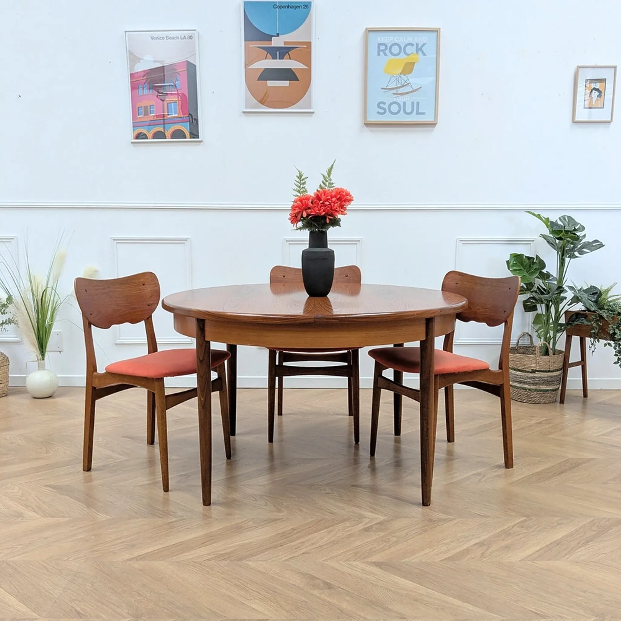 Table ronde G Plan teck scandinave extensible