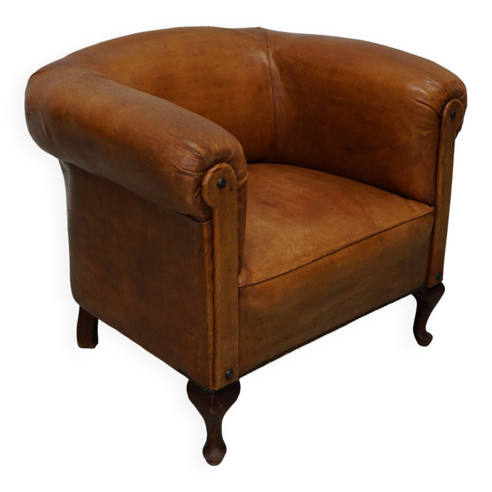 Fauteuil Club Vintage en Cuir Couleur Cognac, Pays-Bas