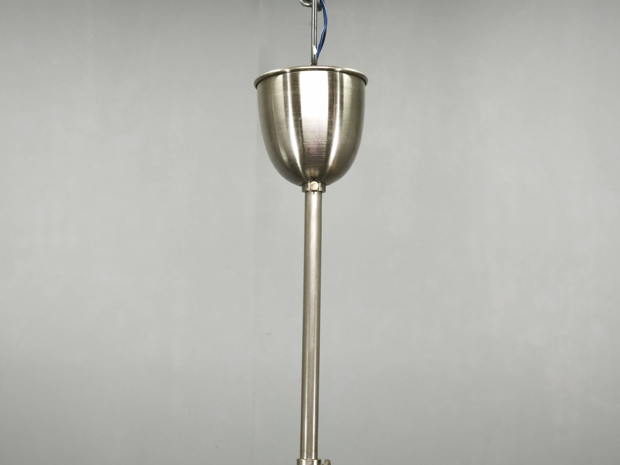 Pair of 1930s Czech Art Deco Opaline Glass and Chrome Pendant Lights