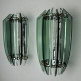 Pair of veca bicolor wall lamps, green murano glass, italy 1970