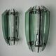 Pair of veca bicolor wall lamps, green murano glass, italy 1970