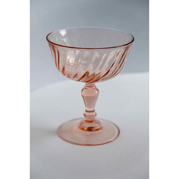 Set Of 6 Cups Champagne Rose Vintage Rosaline Pink Swirl Glass Arcoroc Luminarc France Selency