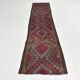 Burgundy Geometric Tribal Kilim Runner Rug, 80x342Cm