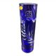 Soliflore vase, tubular, blue crystal, foliage decoration, encrypted, label, hand cut, flowers
