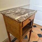 Table de chevet ancienne en bois et marbre