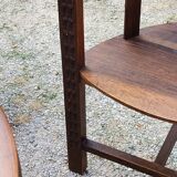 Set of three brutalist tripod armchairs in carved solid oak