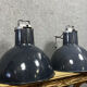 Pair of Mazda industrial suspension lamps in lacquered sheet metal