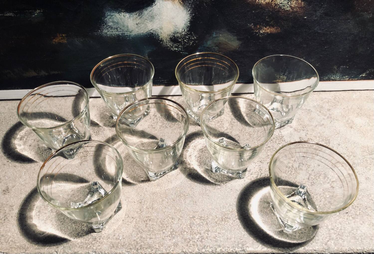 Vintage water or wine glasses with gold rims