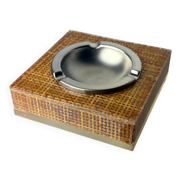 Christian Dior style lucite & rattan ashtray, 1970s