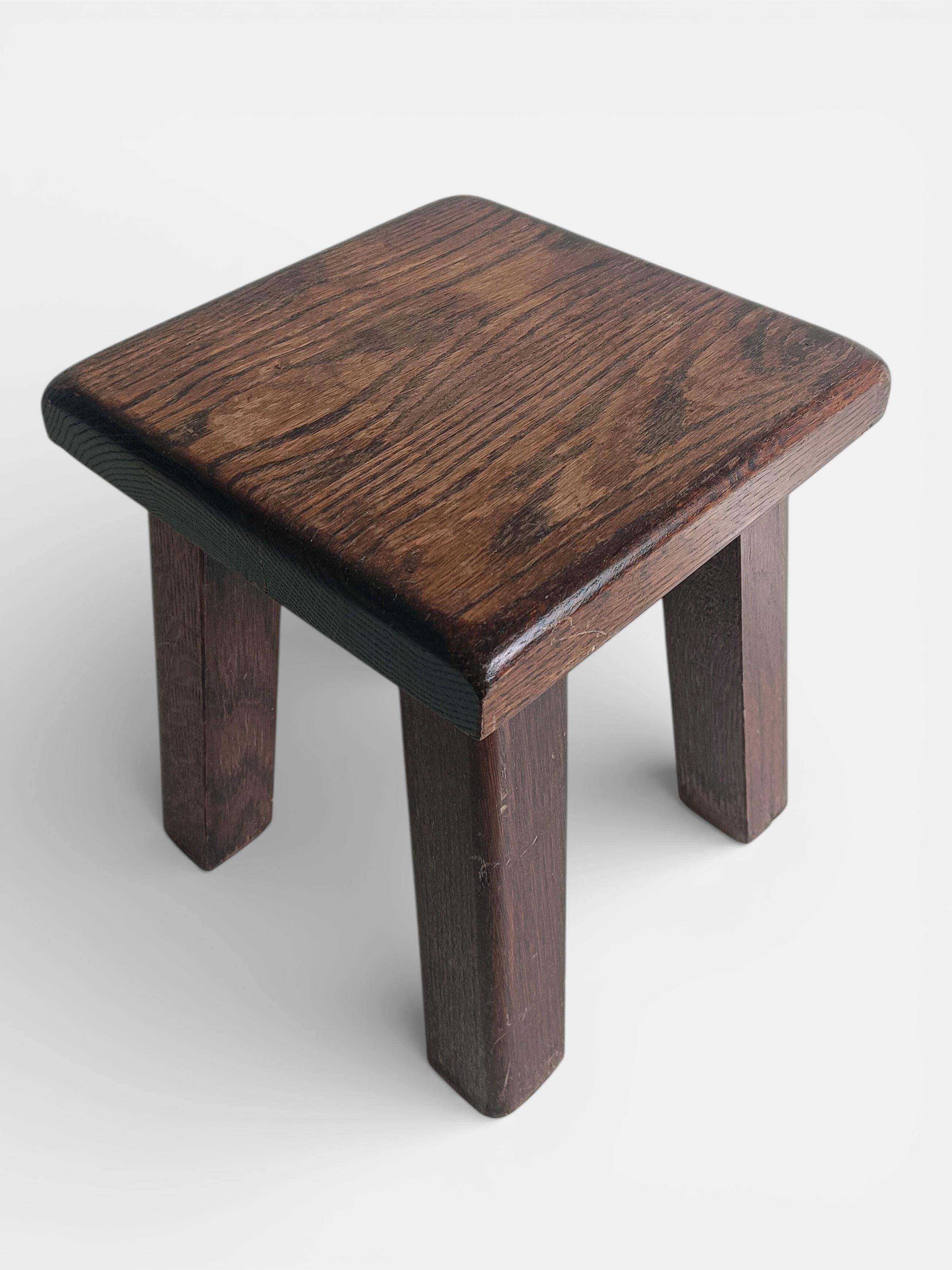 Vintage Rustic French Oak Stool in Pierre Chapo Style, Early 20th-C
