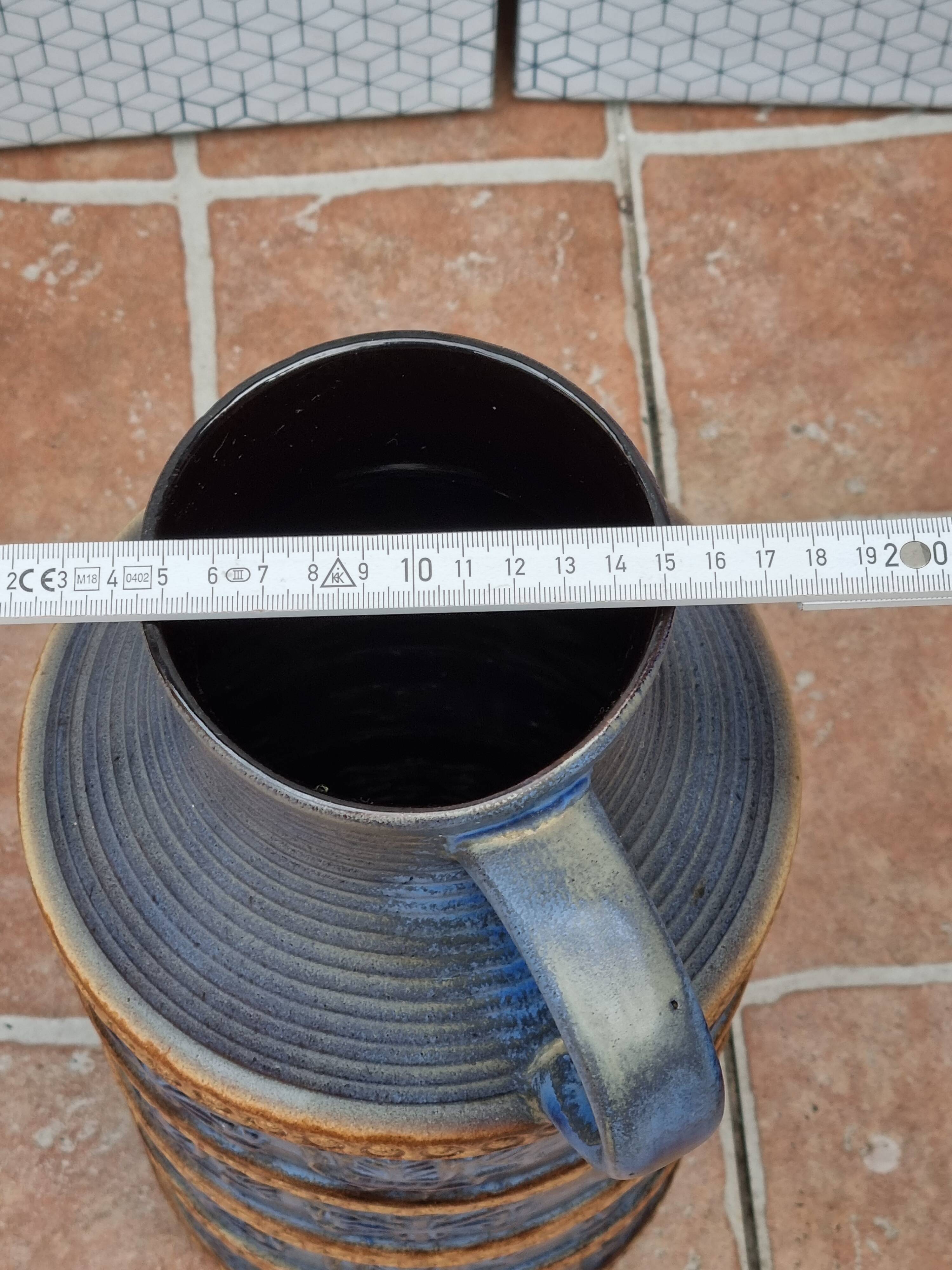 Large Bay Keramik vase in blue and ochre ceramic – West Germany, 47 cm