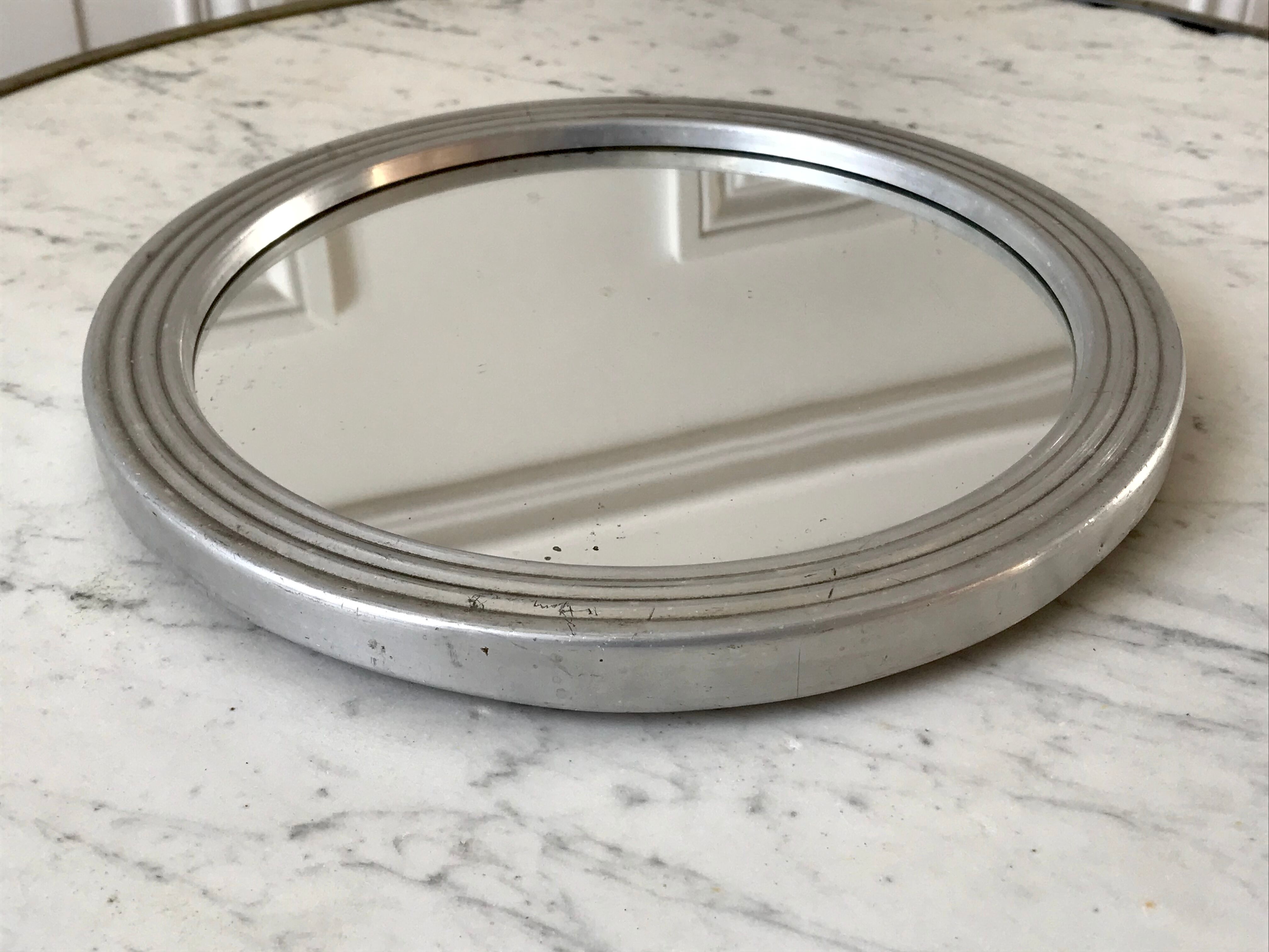 Plateau miroir rond argenté années 50