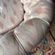 Small vintage 2-seater sofa from the 70s in Hollywood Regency style, satin pink.