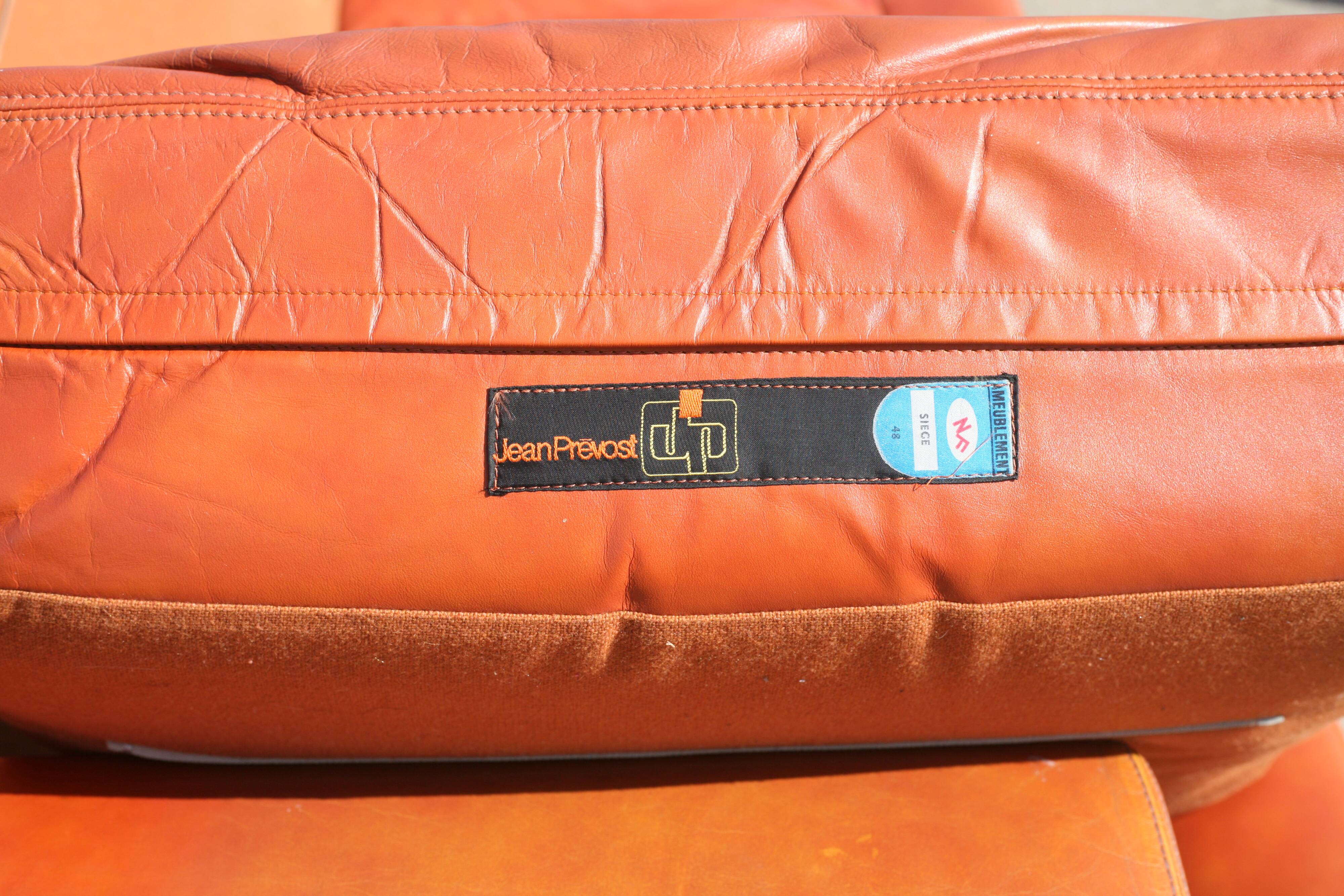 Space age sofa. Tan leather. Circa 1970