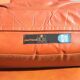 Space age sofa. Tan leather. Circa 1970
