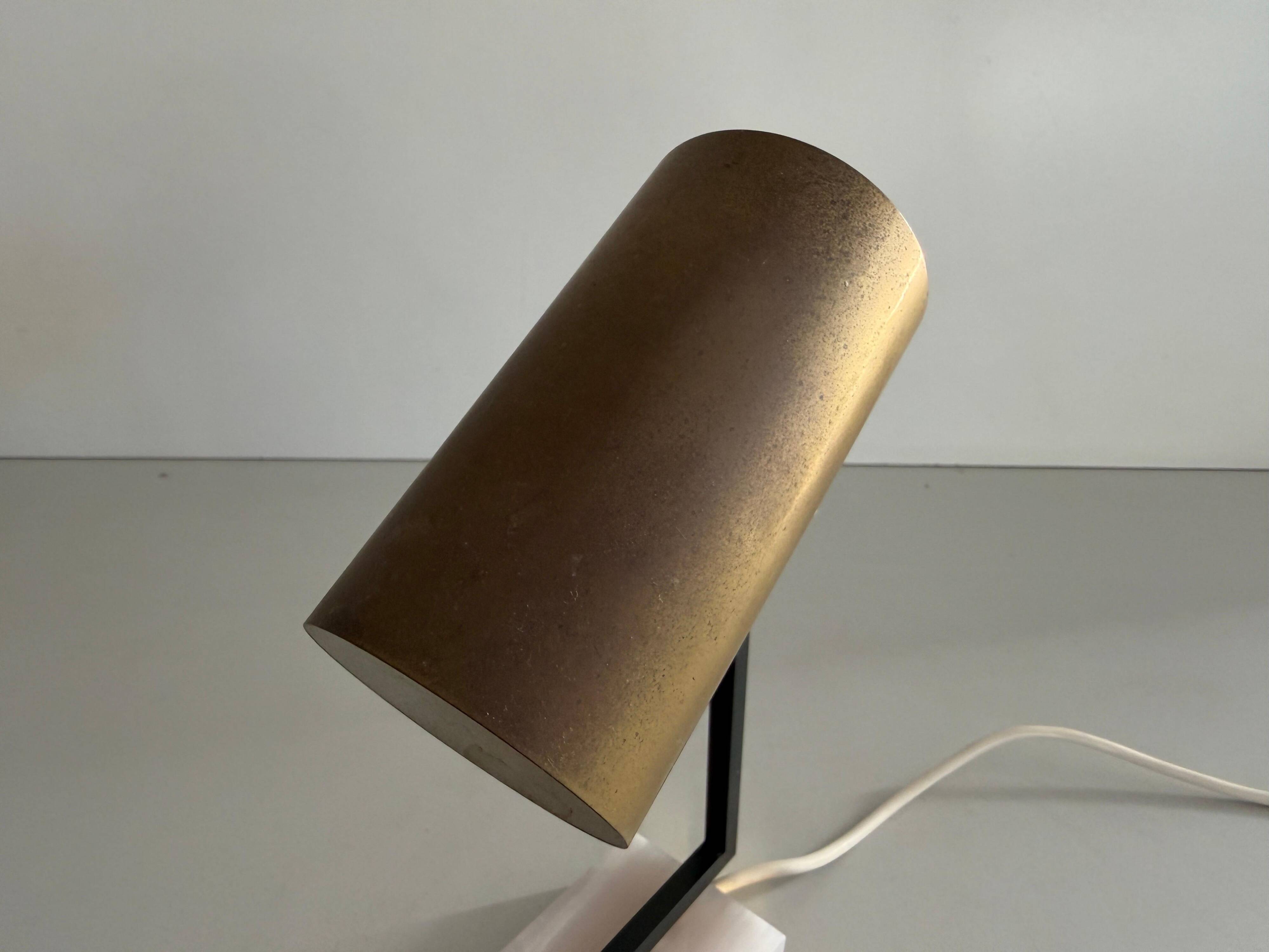 Lampe de bureau minimaliste à tête en laiton et base en marbre, années 1960, Allemagne