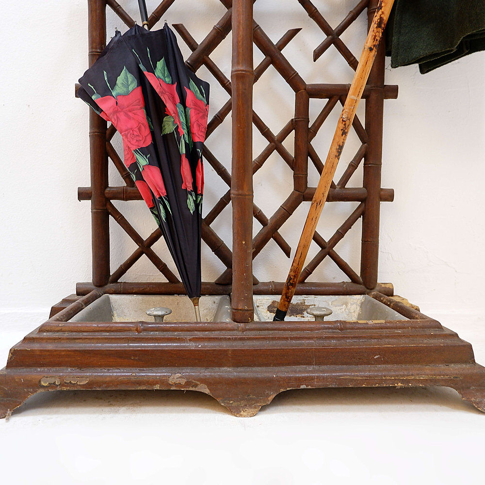 Coat rack or hall tree, 19th century - patinated cast iron imitating bamboo