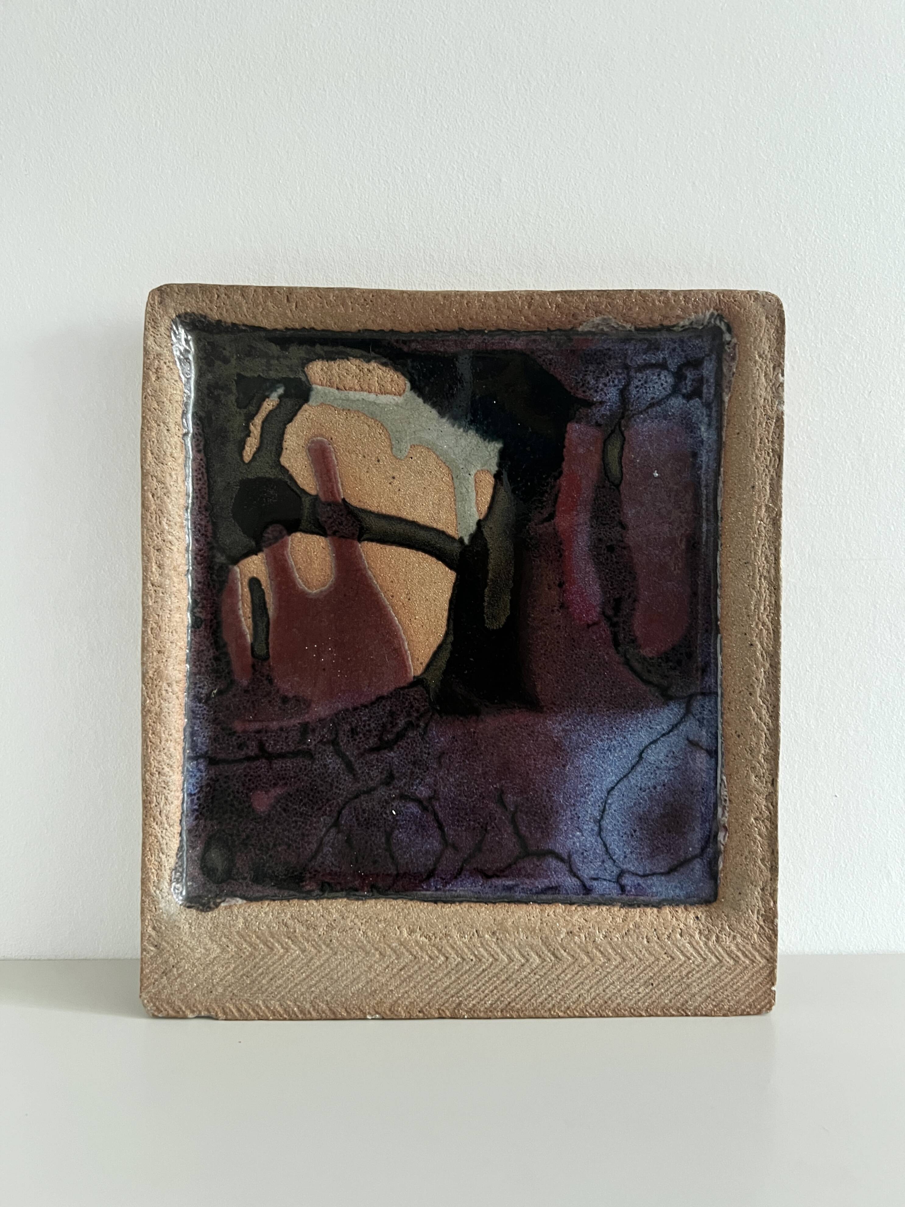 Square trinket dish in glazed ceramic, signed by F. Baudet, France 1970