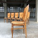 Dining chairs with rush made of oak wood, France 1950s, Set of 6