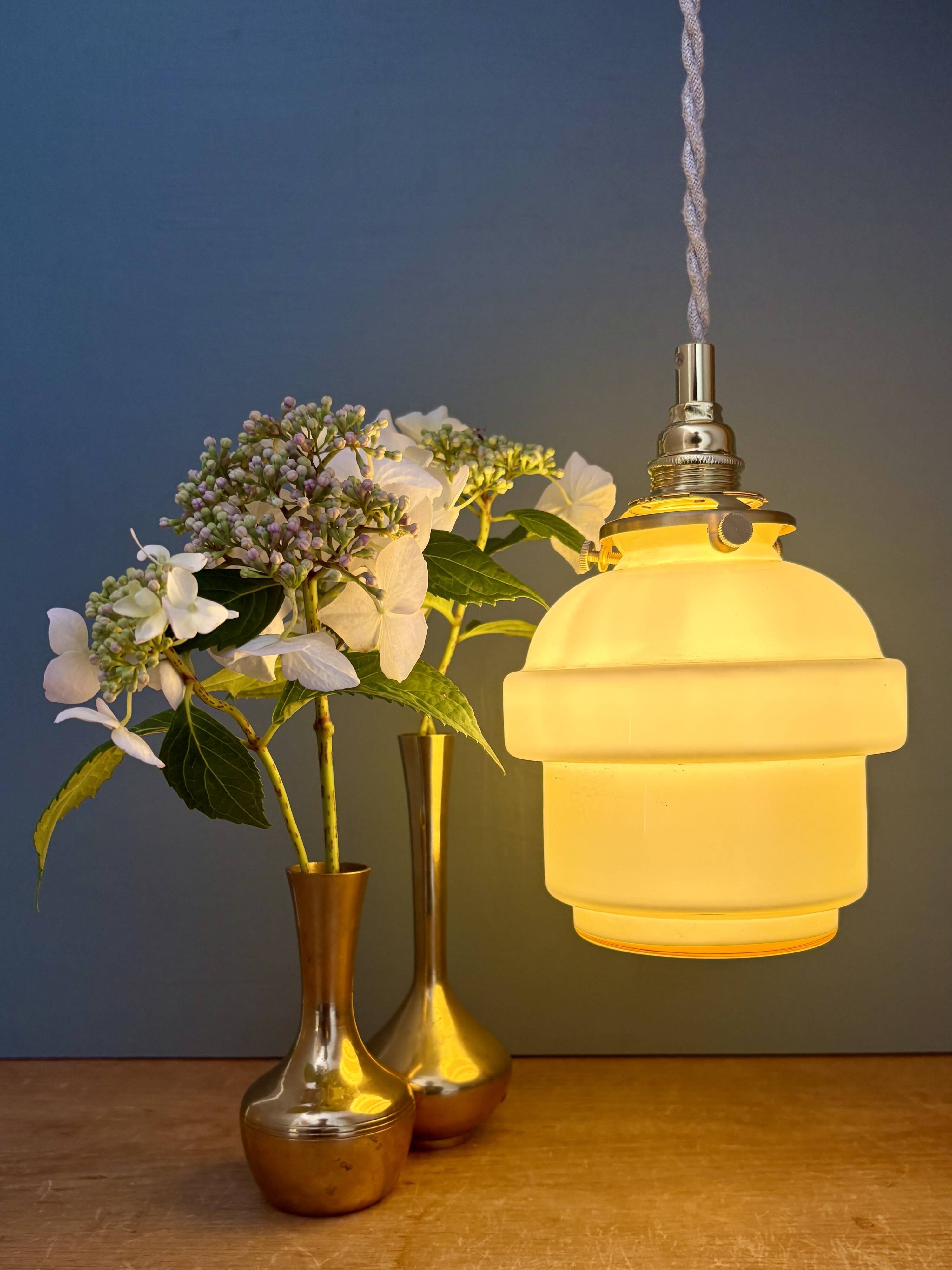 Vintage globe pendant light in pale yellow opaline glass
