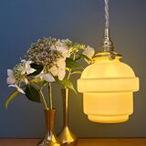 Vintage globe pendant light in pale yellow opaline glass
