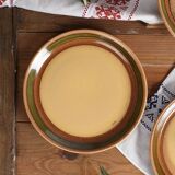 Vintage dinner plates from the 70s, in glazed stoneware, stamped Esso, Set of 6.