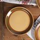 Vintage dinner plates from the 70s, in glazed stoneware, stamped Esso, Set of 6.