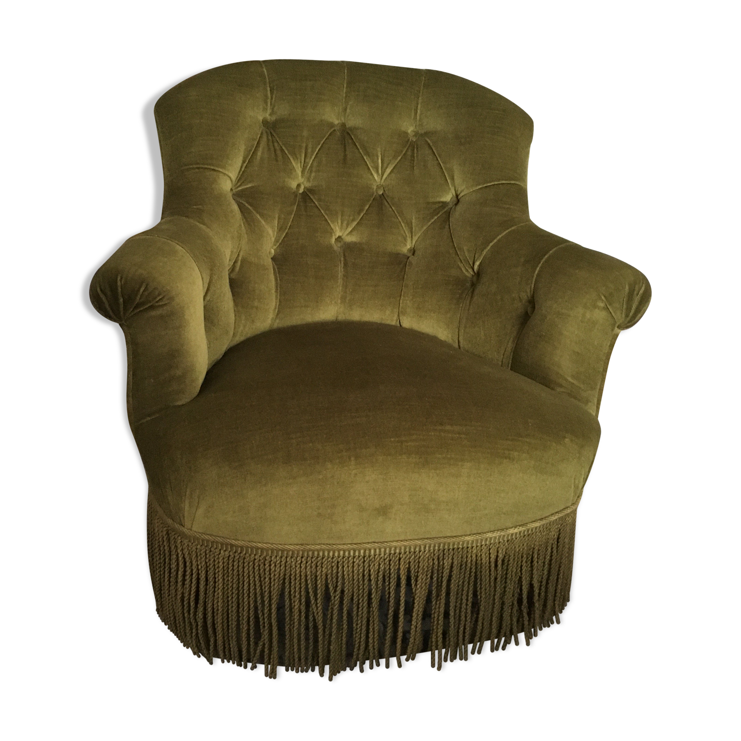 Old chair padded green velvet