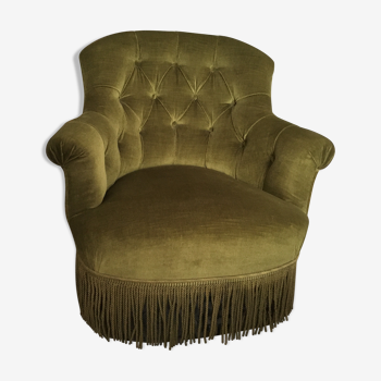 Fauteuil ancien capitonné velours vert