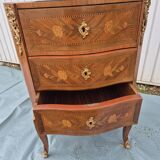 Curved chest of drawers with 3 marquetry drawers and marble top