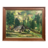 Old paysgae painting oil on canvas assembly