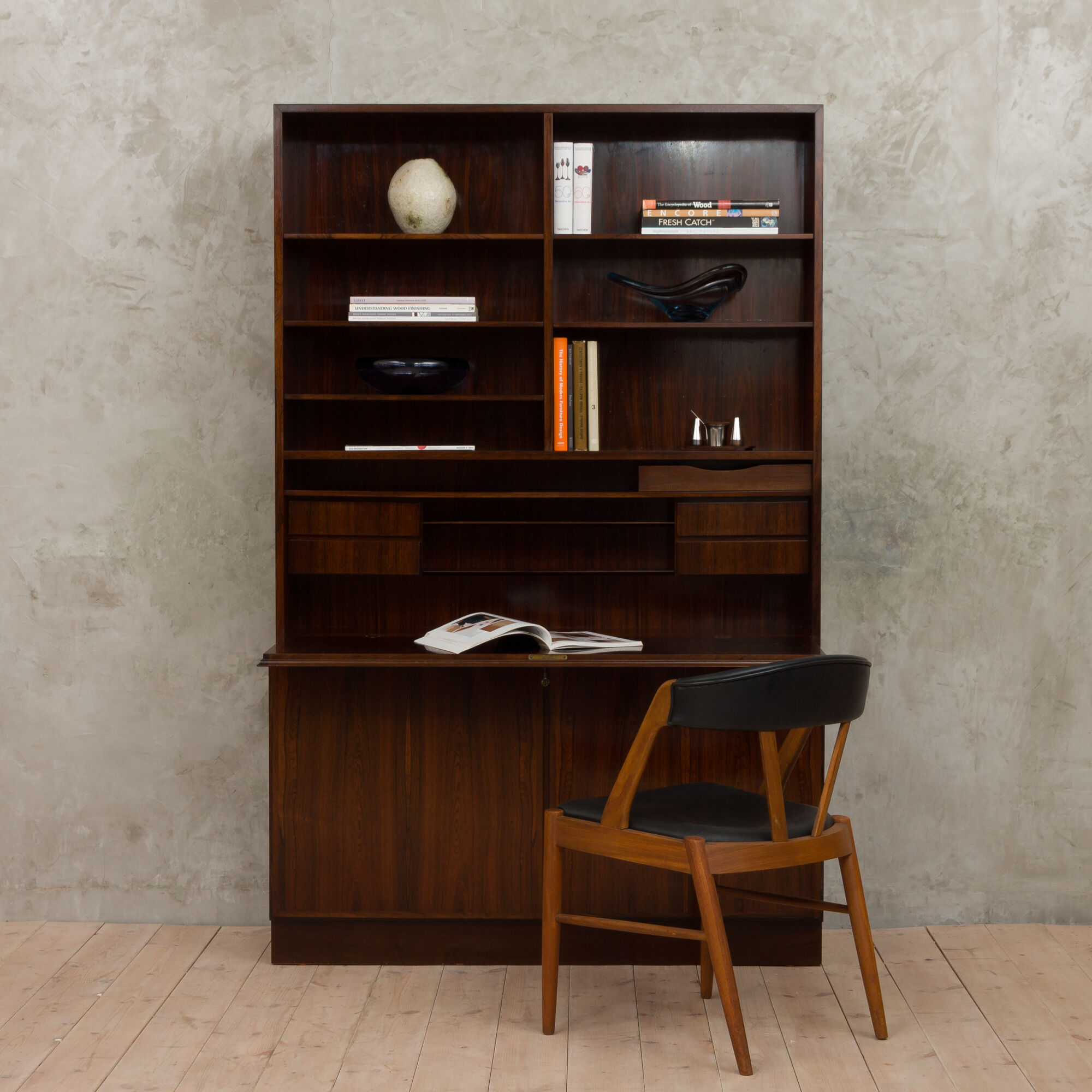 Omann Jun rosewood bookcase with secretaire