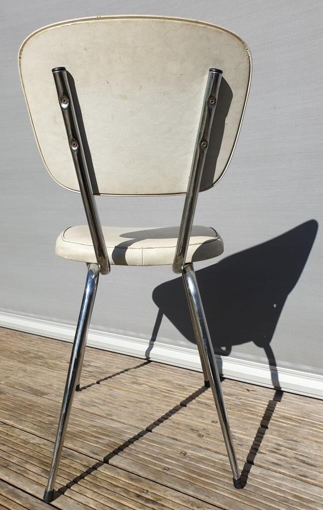 Chaise de bureau tubulaire acier chromé et simili blanc