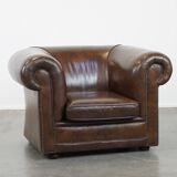 Large, Dark Cowhide Leather Chesterfield Armchair