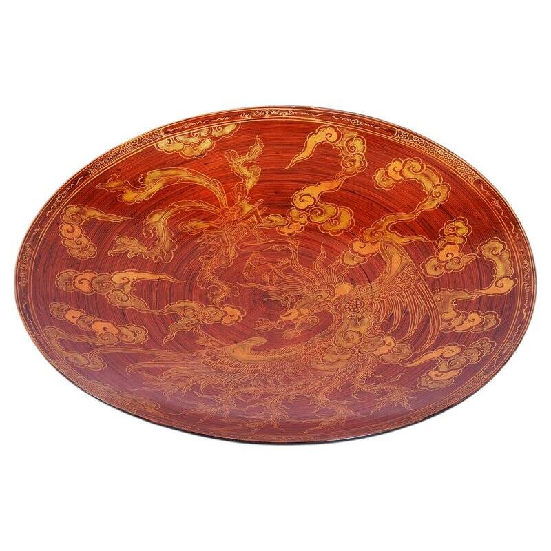 Asian Plate in Lacquered Wood, China, 1920s