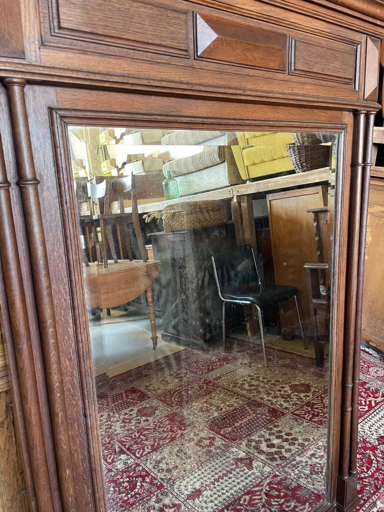 Large antique trumeau mirror in solid oak – Henri II style