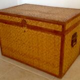 Trunk in wood, bamboo, caning Wicker woven circa 1960