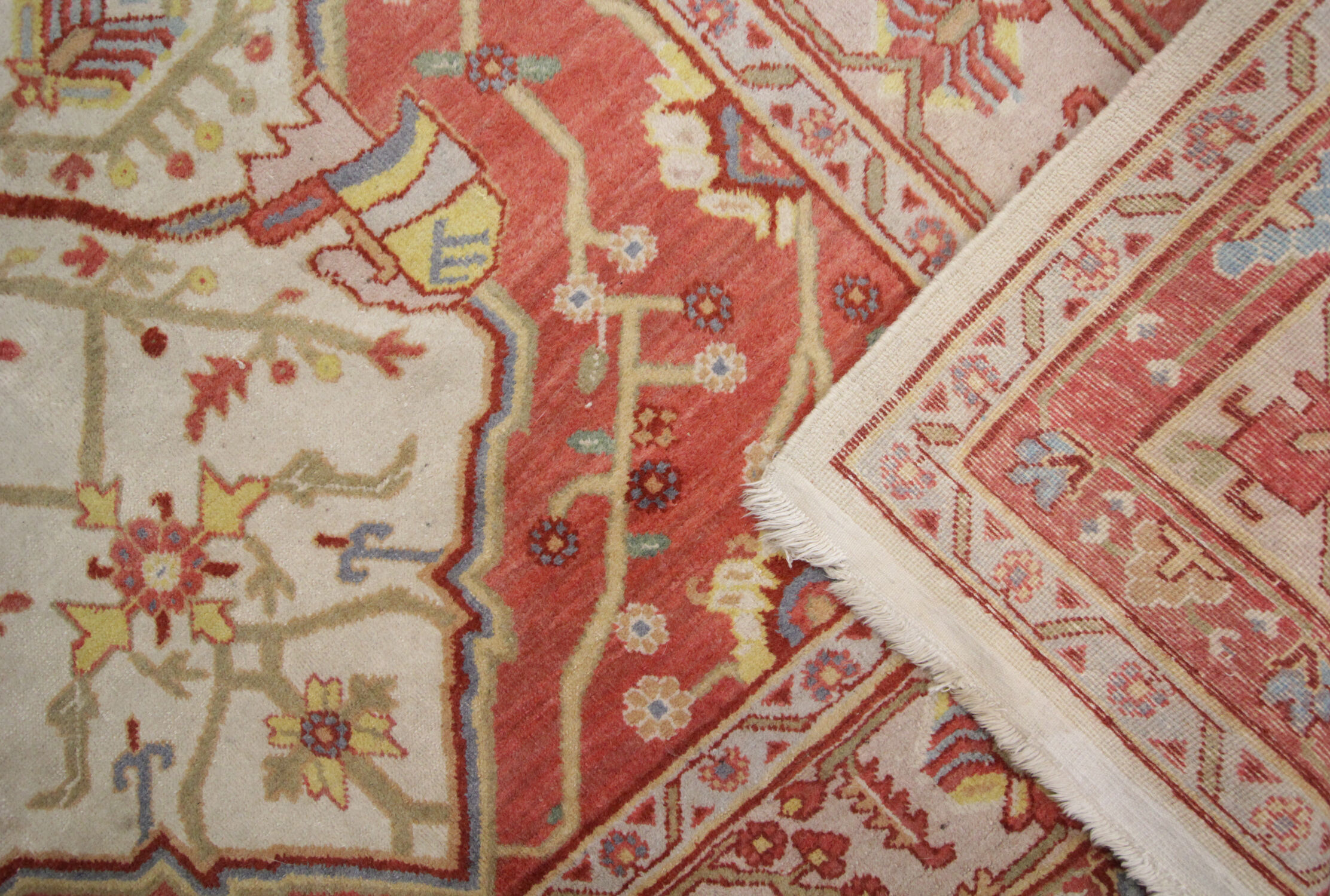 Vintage turkish, oriental orange cream wool rug- 154x244cm